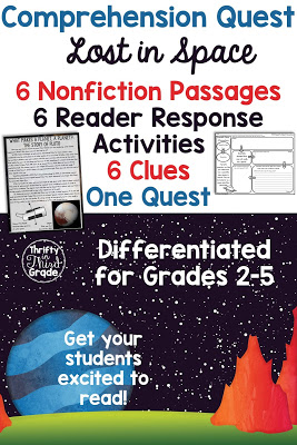 Comprehension Quests are a fun way to practice nonfiction reading passages along with standards aligned reader response activities. You can use this quest to teach your students about space! After each passage, students will earn a clue that gets them one step closer to solving the quest!
