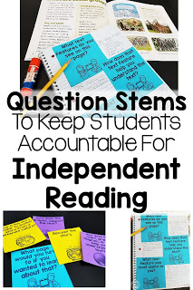 Using reading questions stems to keep students accountable for their independent reading. These questions are aligned to standards to help you target specific skills.