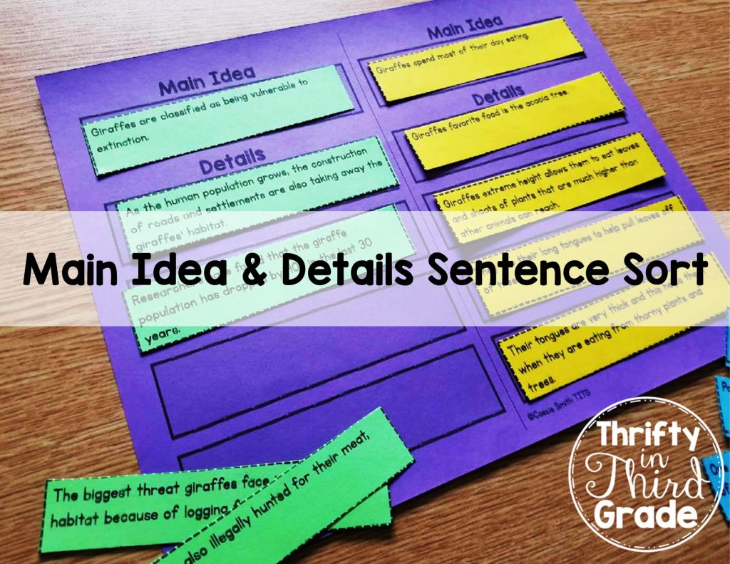 Main idea and details sentence sort activity.