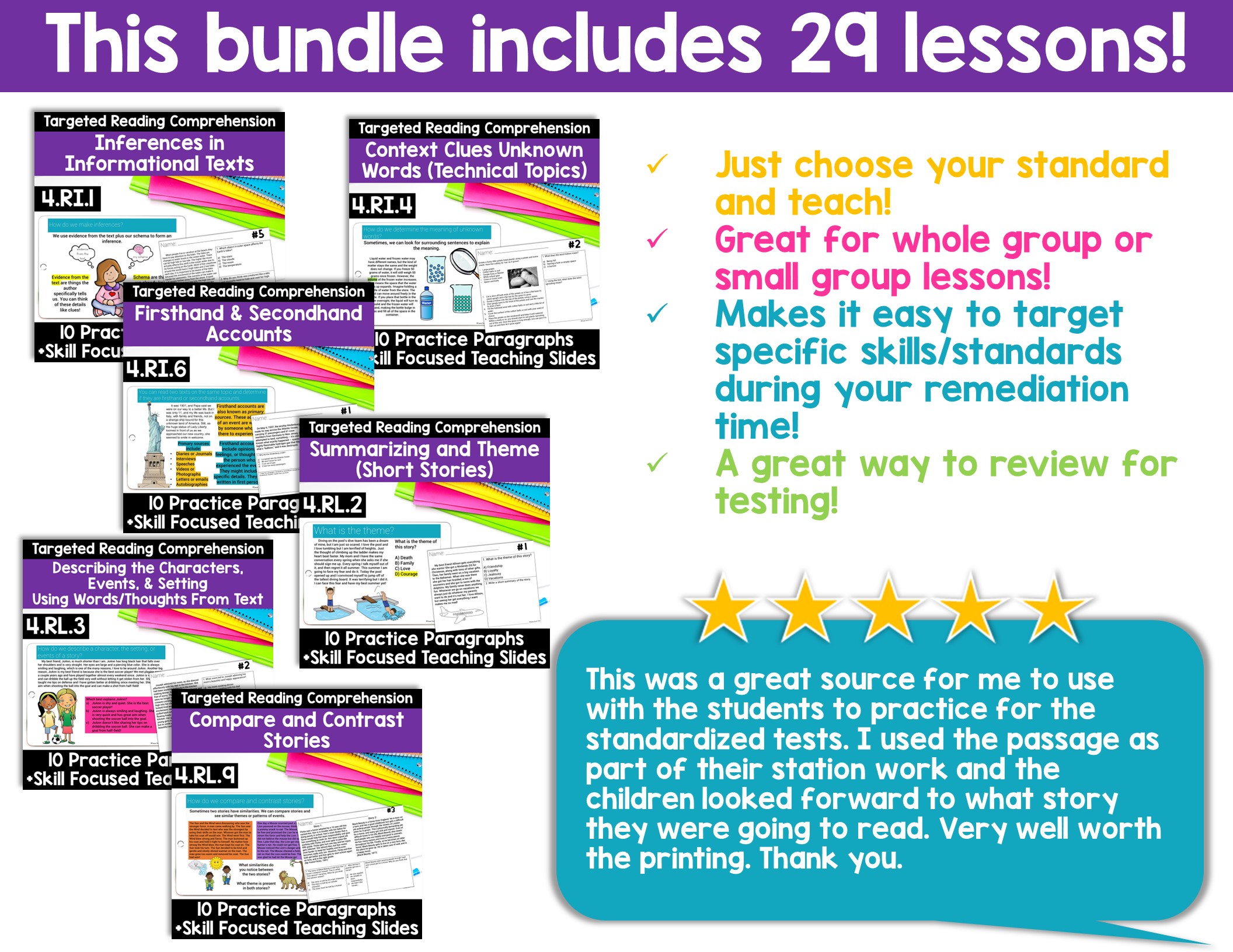 4th Grade Reading Comprehension Lessons -Google Classroom & Print BUNDLE - Image 3