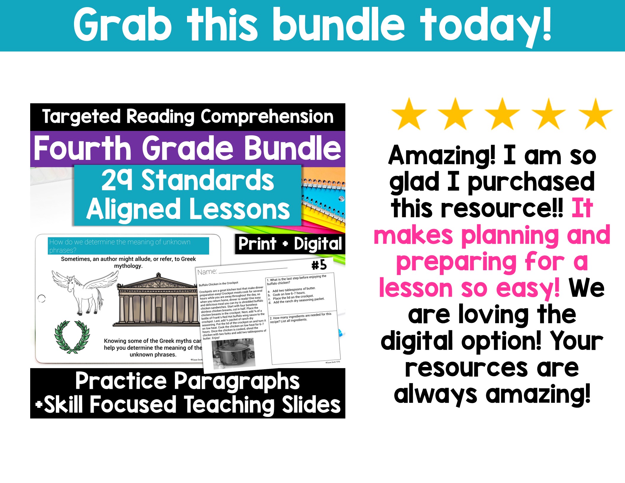 4th Grade Reading Comprehension Lessons -Google Classroom & Print BUNDLE - Image 8