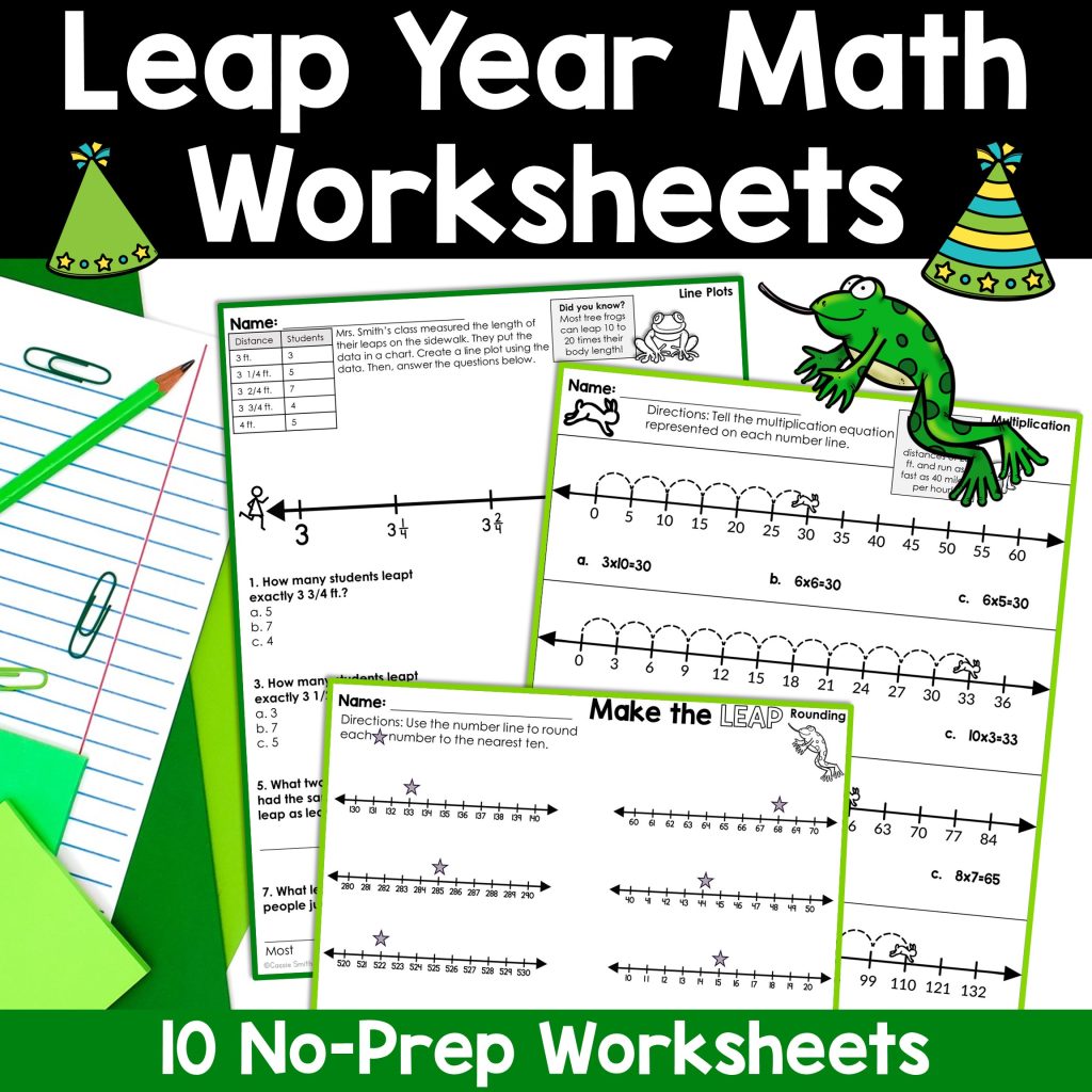 cover of no prep leap year math worksheets resource