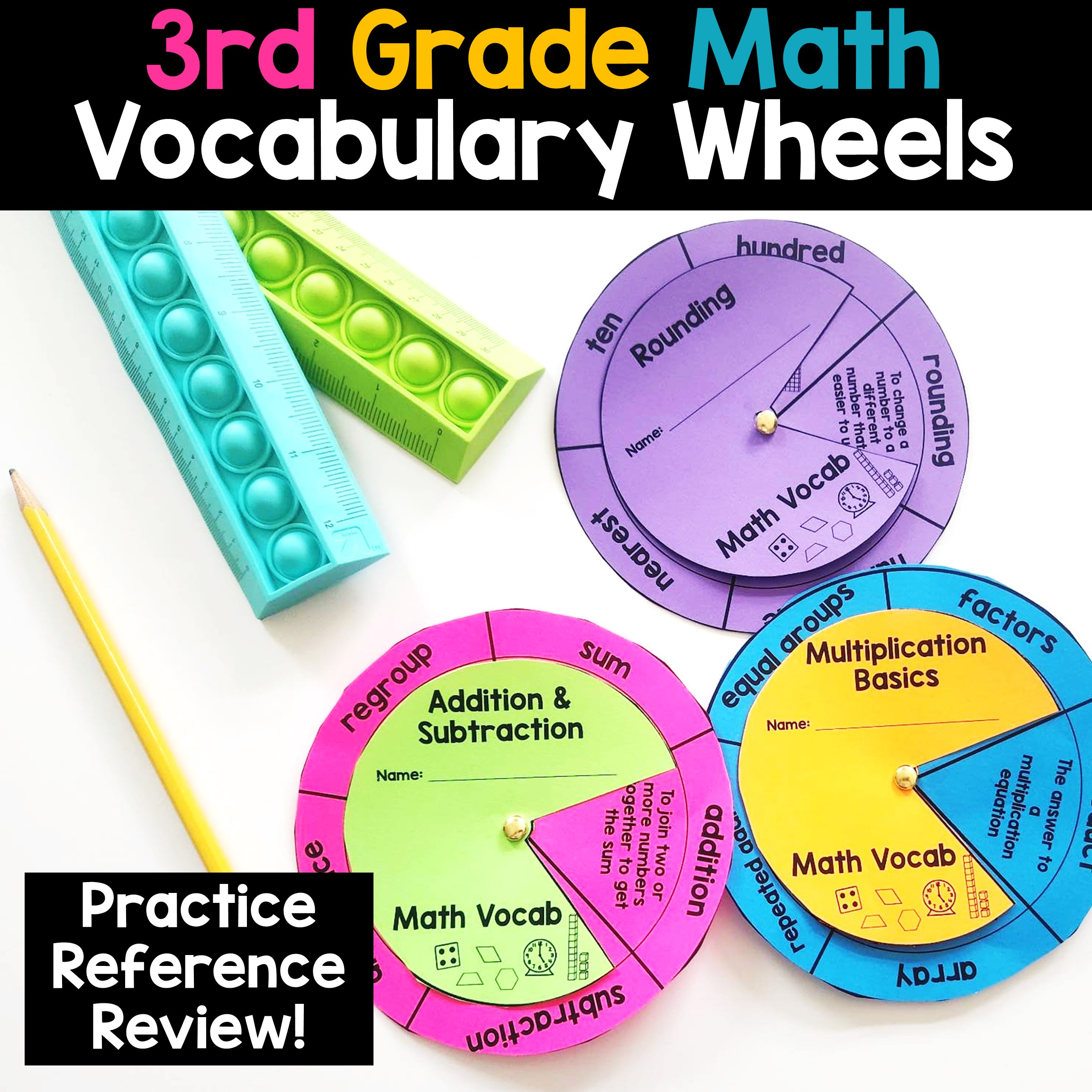 3rd Grade Math Vocabulary Wheels for Vocabulary Practice and Review