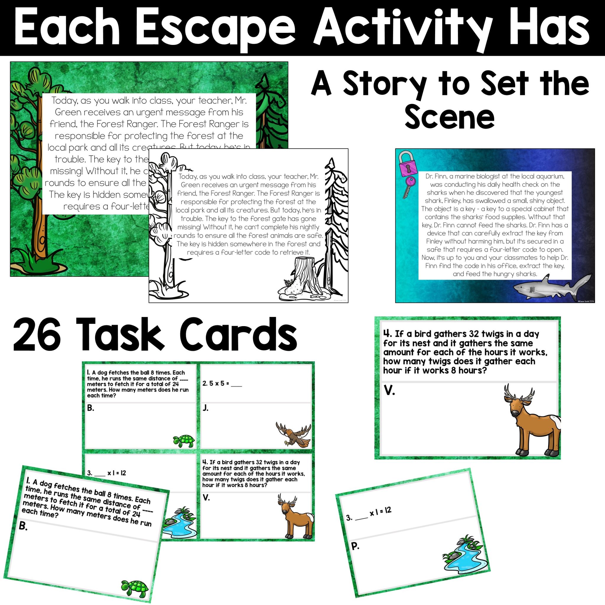 Math Escape Room 3rd Grade Multiplication Word Problems Unknowns ...