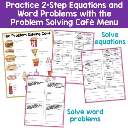 Two Step Word Problems Worksheets and Centers Math Menu Two Step ...