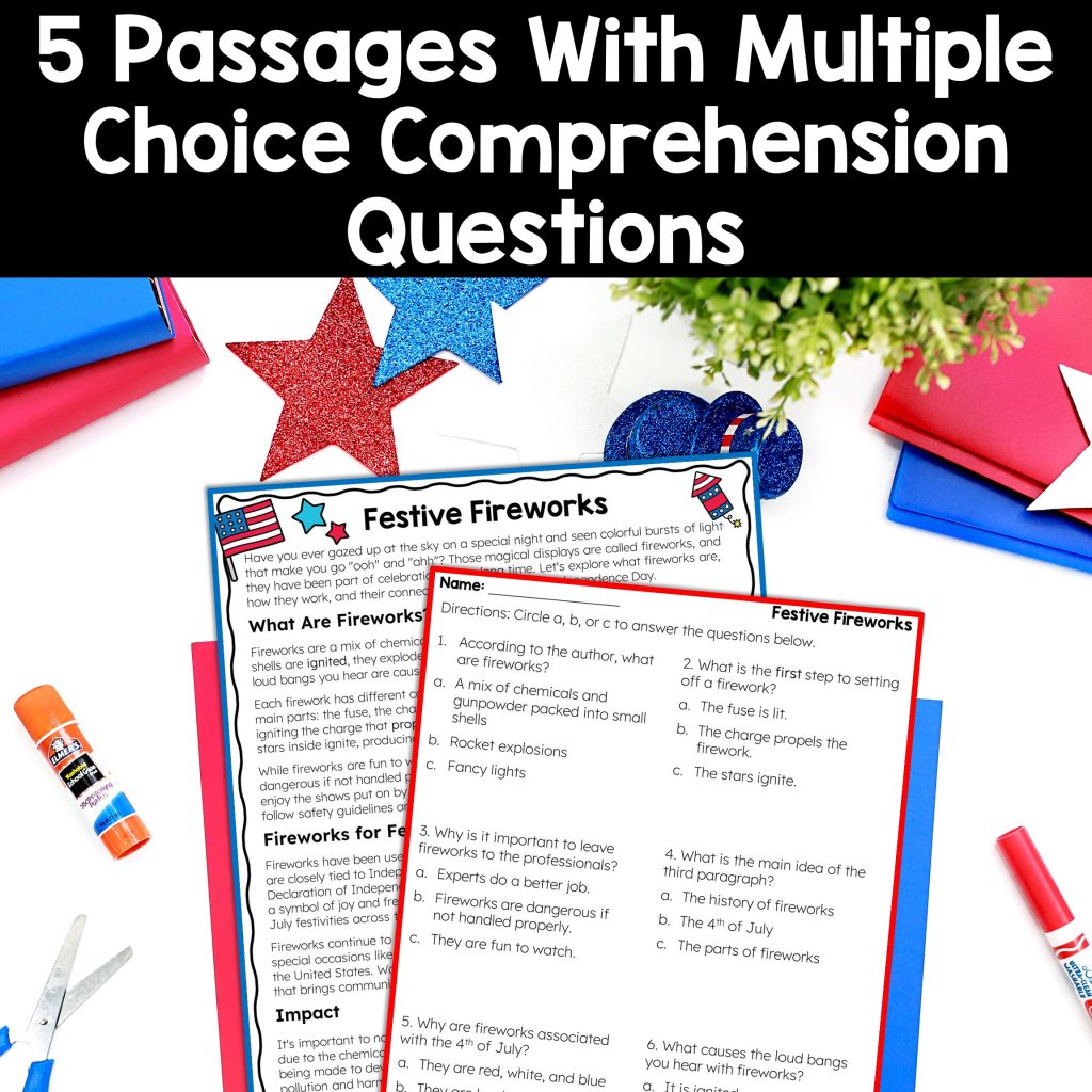 4th of July Summer Reading Passages With Comprehension Questions ...